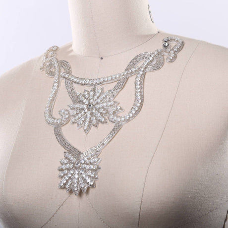 Rhinestone Applique Double Flower Gold Silver