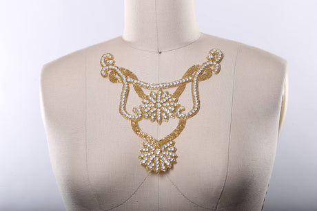 Rhinestone Applique Double Flower Gold Silver