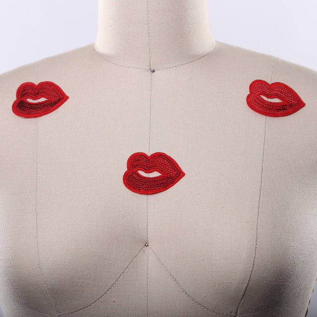 Sequin Lips Patch Red Iron-On