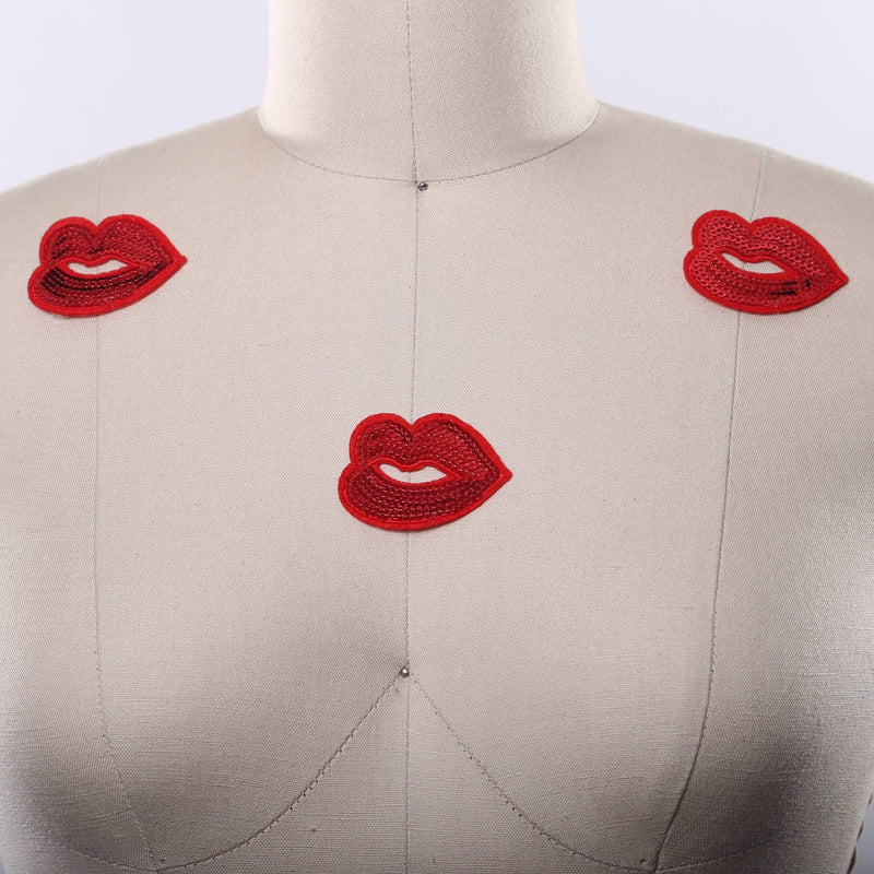 Sequin Lip Iron-On Patches Red