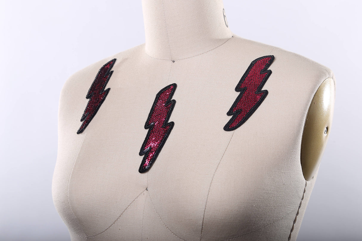 Sequined Lightning Bolt Patch Magenta