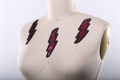 Sequined Lightning Bolt Patch Magenta