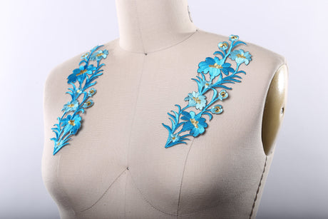 Flower Applique Electric Blue Embroidery
