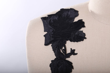 Embroidered Black Rose Patch Pair
