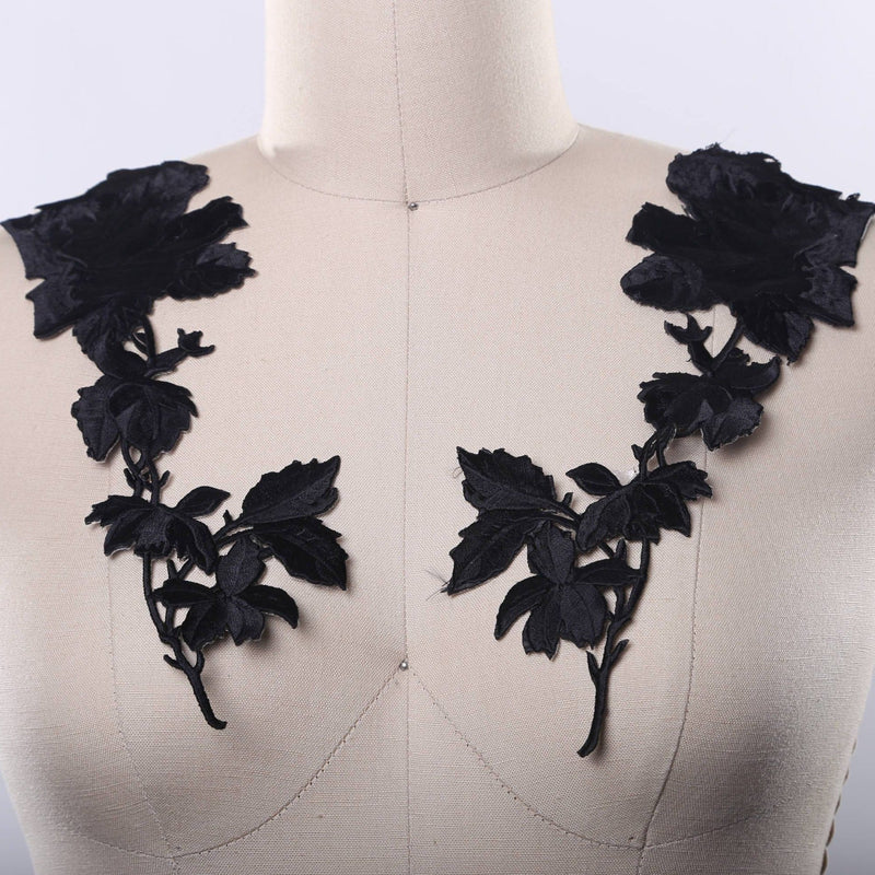 Iron-On Black Rose Patches
