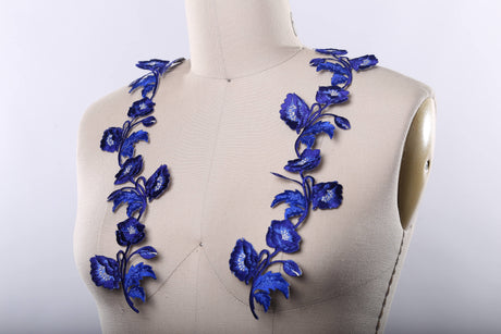 Flower Patch Royal Blue Embroidered Iron-On Applique