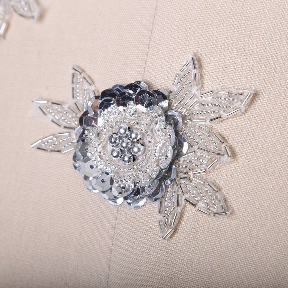 Silver Sequined Rose Iron-On Applique