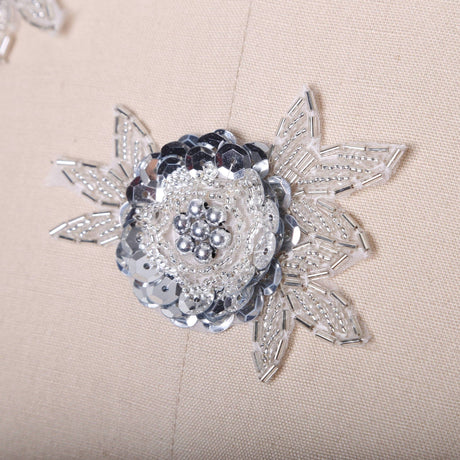 Silver Sequined Rose Iron-On Applique