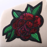 Sequined Rose Patch Red Green Iron-On