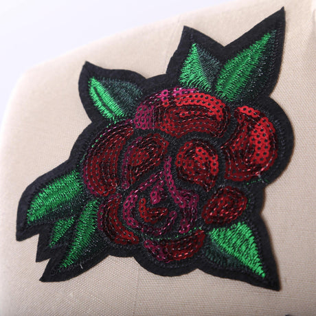 Sequined Rose Patch Red Green Iron-On