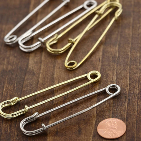 Jumbo Safety Pins 2.75" Gold Silver