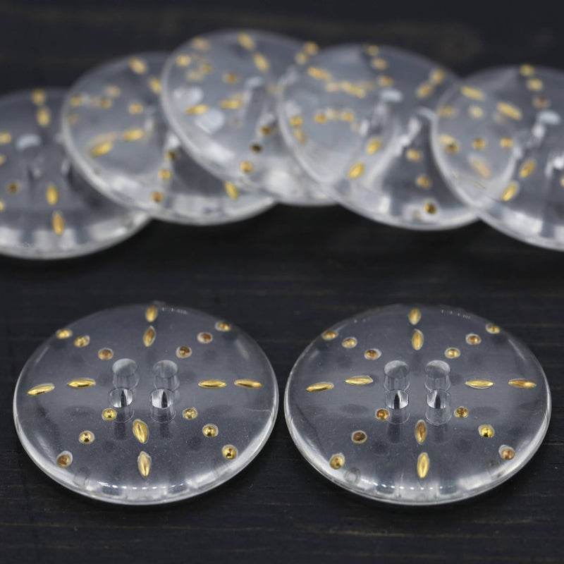 Plastic Button Clear Gold Etching Star 60L