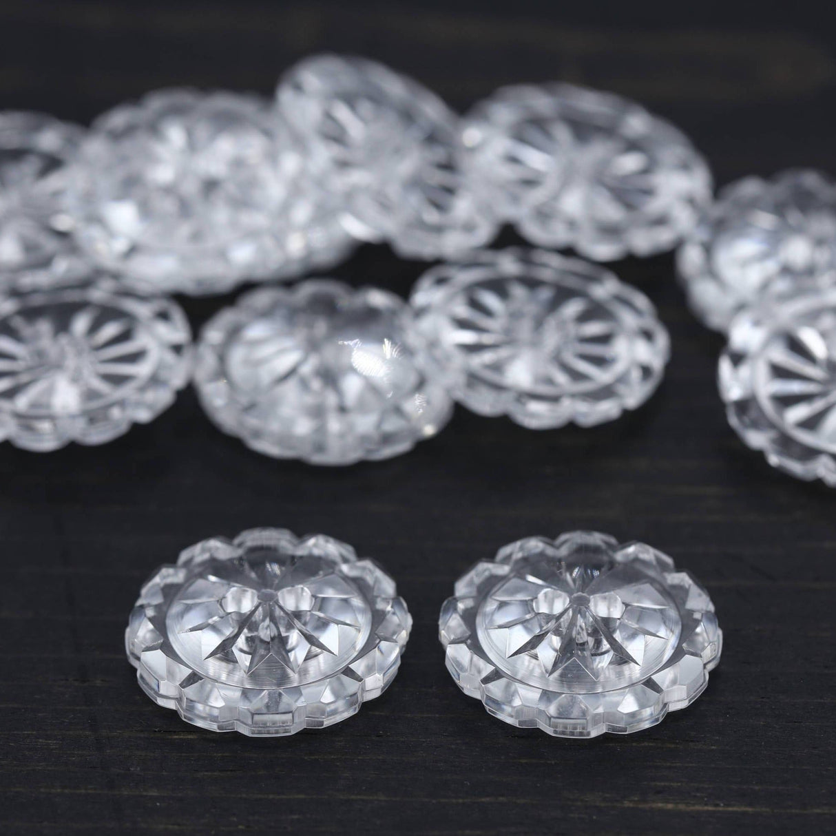 Clear Crystal Cut Plastic Button 2-Hole