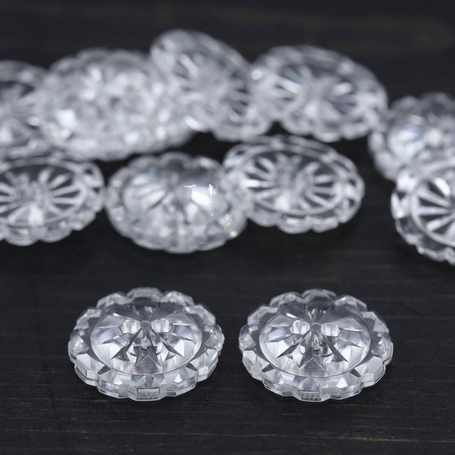 Clear Crystal Cut Plastic Button 2-Hole
