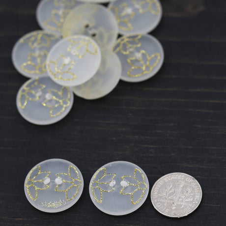 Clear Frosted Gold Glitter Tulip Button