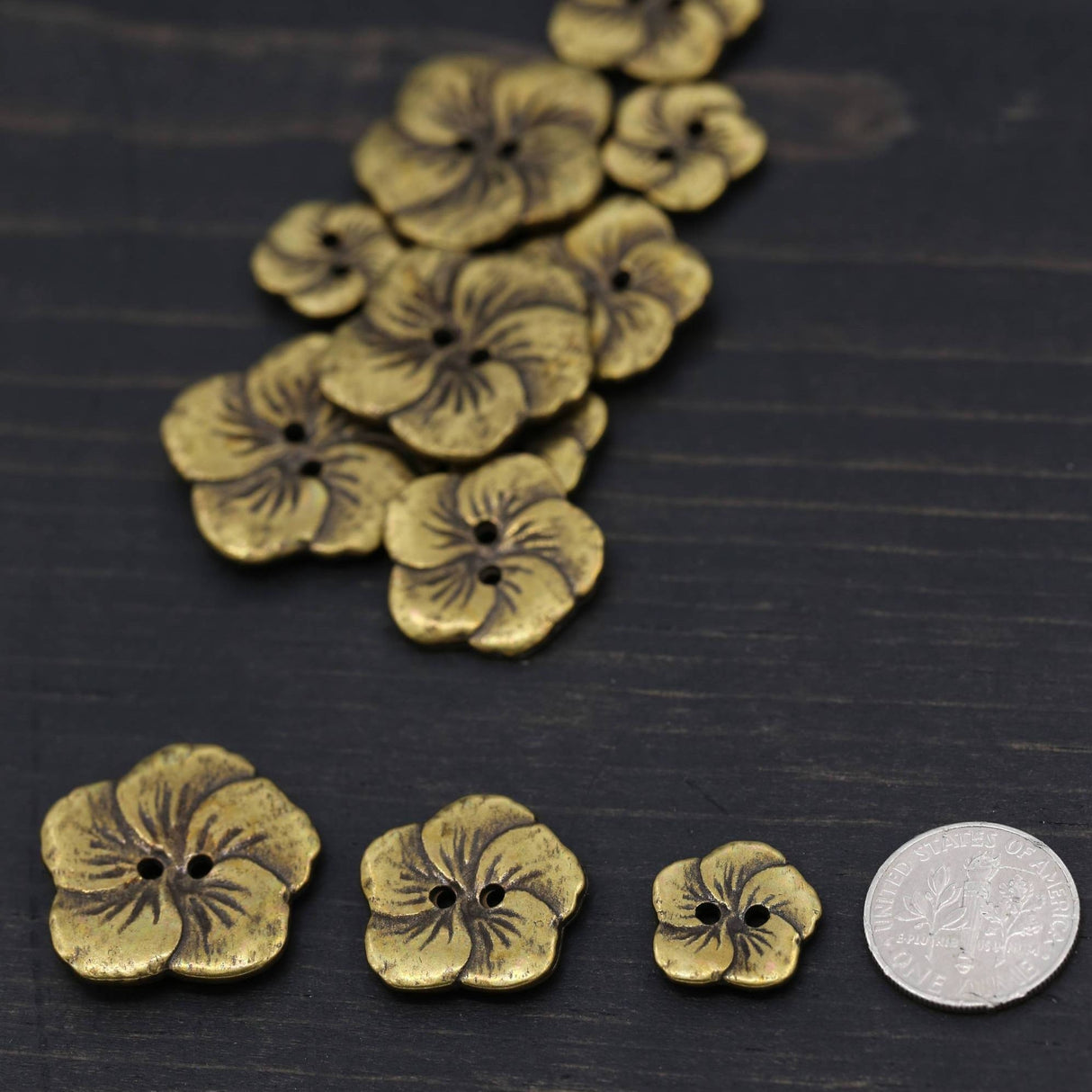Bronze Metal Flower Button 4-Pack