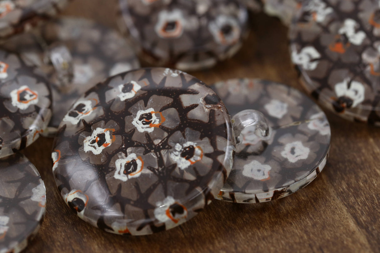 Shank Button Clear Plastic Painted Flowers