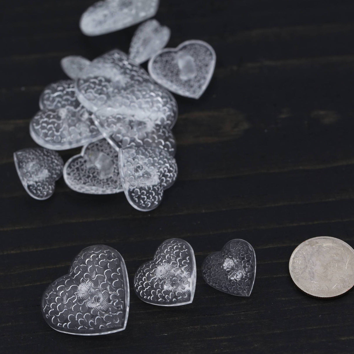 Heart Textured Clear Plastic Shank Button