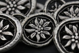 Oval Silver Metal Button Rustic Flower