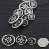 Oval Silver Metal Button Rustic Flower