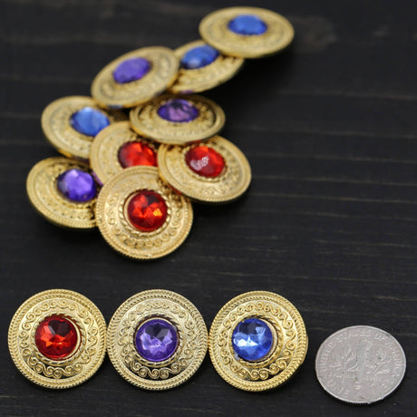 Gemstone Center Metal Button 20mm