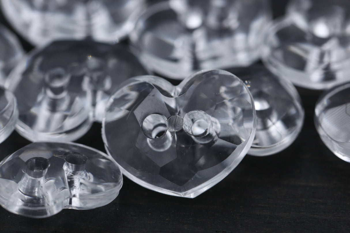 Heart Plastic Button Clear Crystal