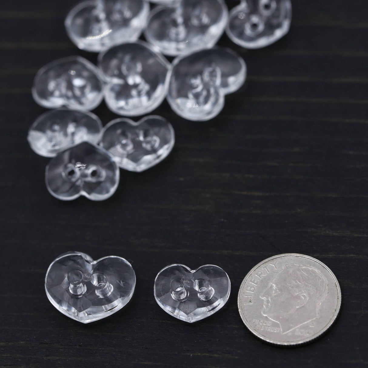 Heart Plastic Button Clear Crystal