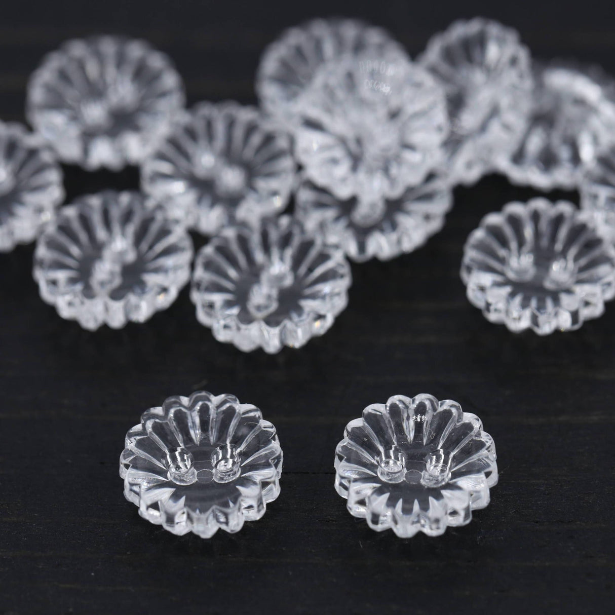 Clear Plastic Flower Button 1 Dozen