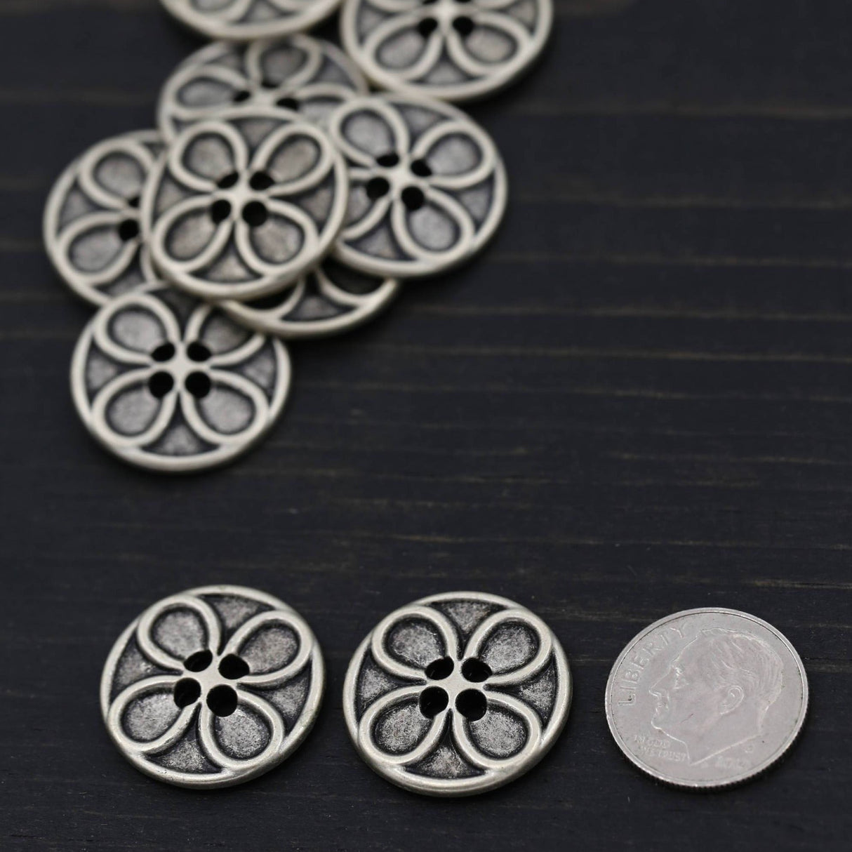 Flower Design Metal Button 20mm Silver