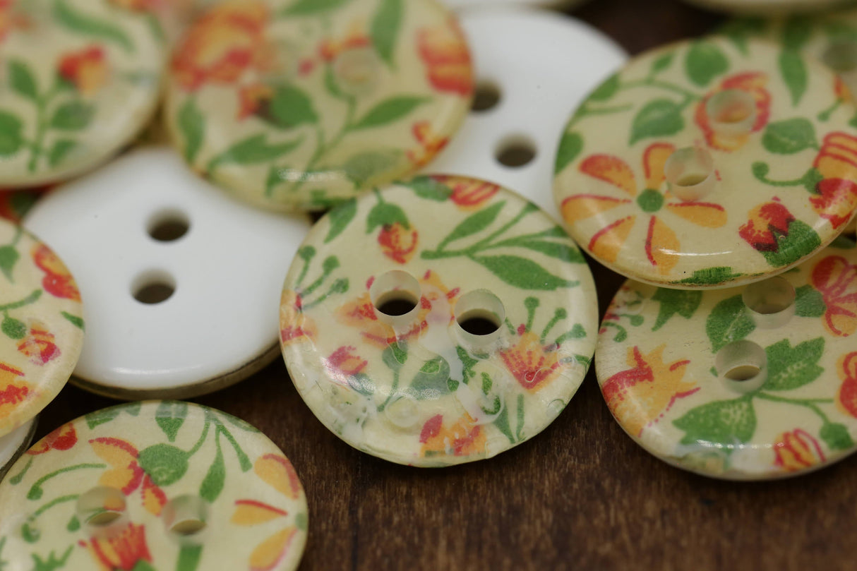Floral Plastic Button Yellow 14mm