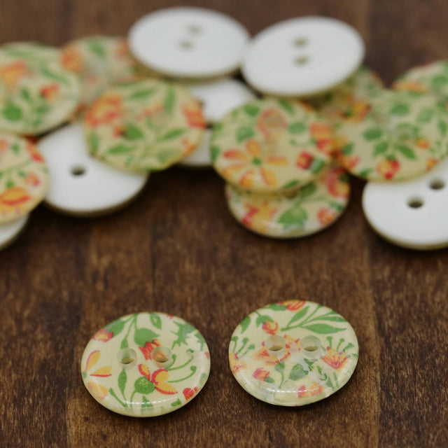 Floral Plastic Button Yellow 14mm