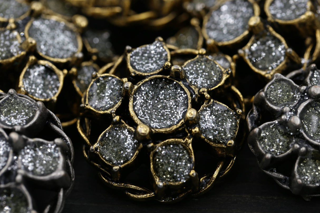Metal Flower Button with Glitter Center