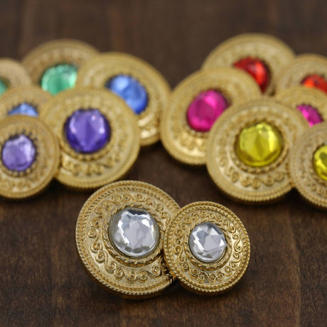 Gemstone Shank Button 15mm Gold Metal