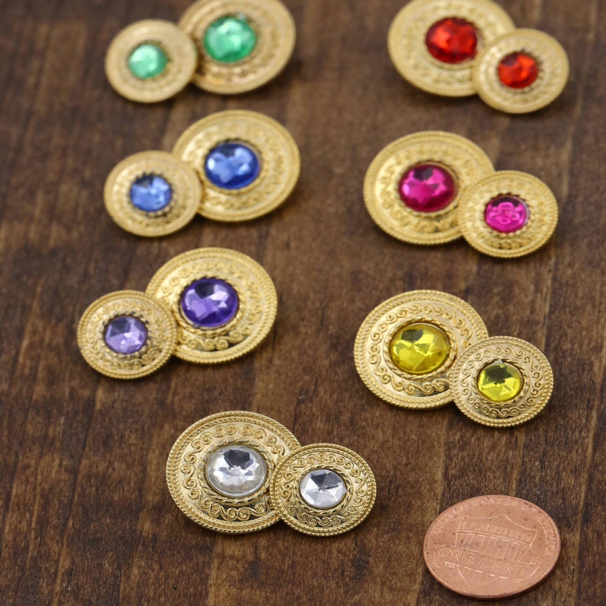 Gemstone Shank Button 15mm Gold Metal