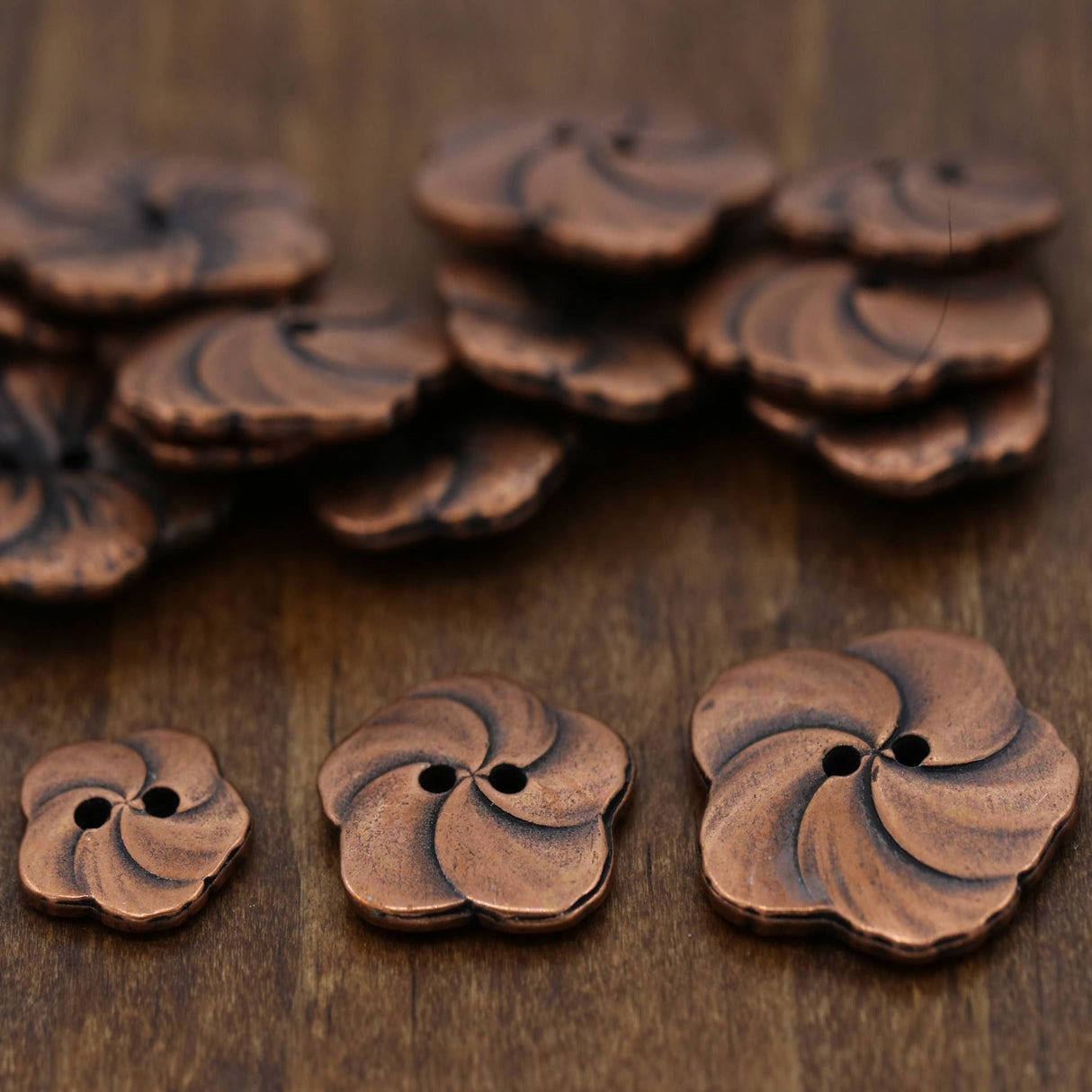 Copper Hibiscus Flower Metal Button