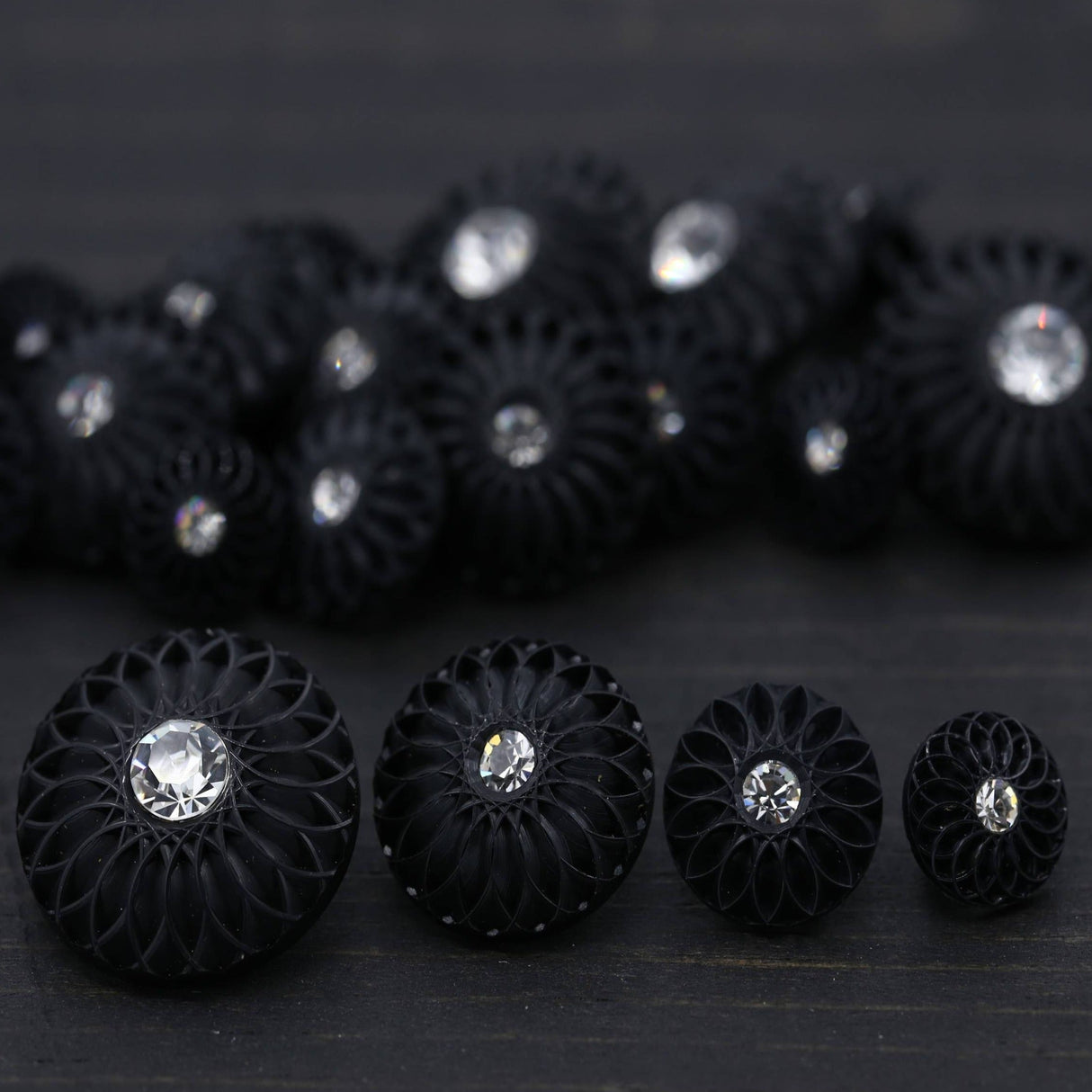 Rhinestone Button Black Plastic