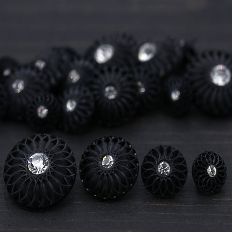 Rhinestone Button Black Plastic