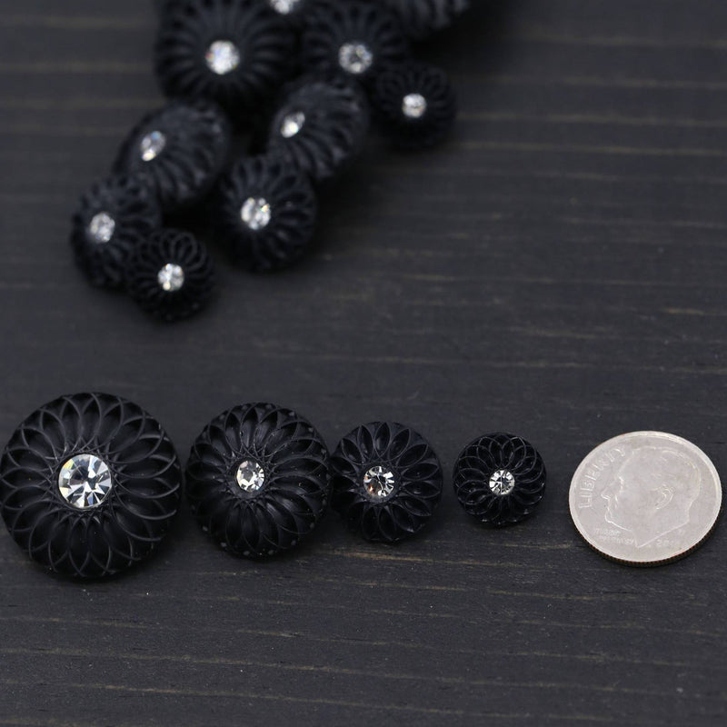 Rhinestone Button Black Plastic