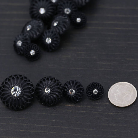 Rhinestone Button Black Plastic