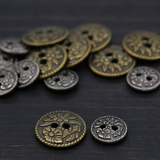 Flower Metal Shirt Button 12-Pack Bronze or Silver