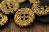 Four-Hole Button 15mm Gold Black Speckled