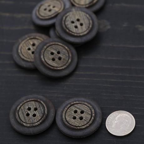 Brown Faux Wood Plastic Button 27mm