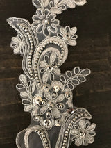 Lace Applique Pair Gray Silver Pearls