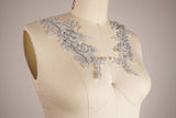 Lace Applique Pair Gray Silver Pearls