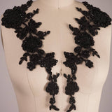 Beaded Lace Flower Applique Pair Black