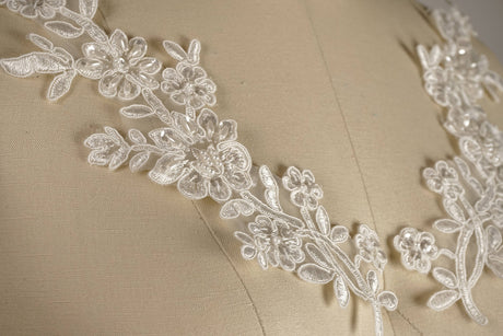 Beaded Bridal Lace Applique Pair