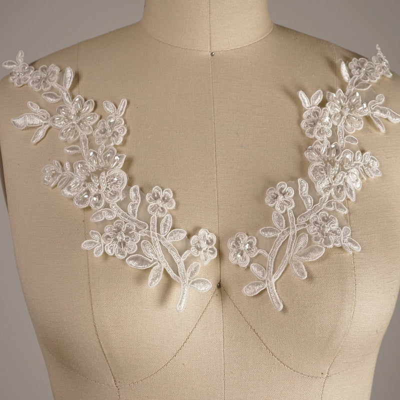 Beaded Bridal Lace Applique Pair
