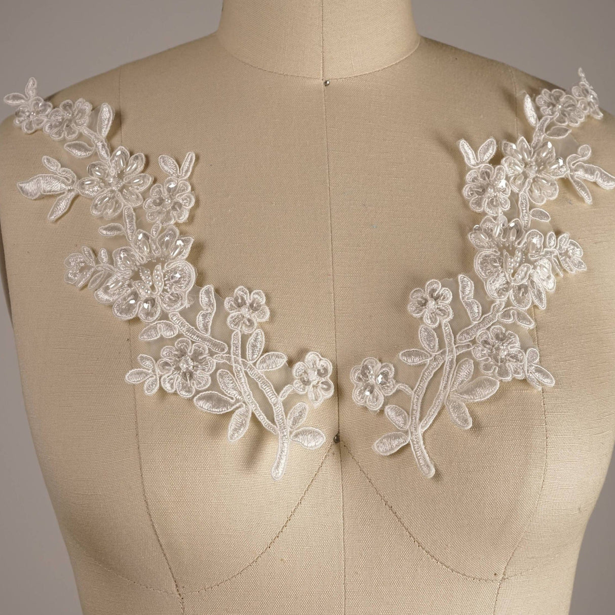Beaded Bridal Lace Applique Pair