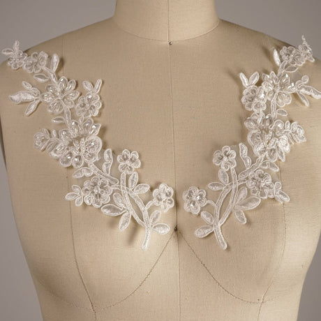 Beaded Bridal Lace Applique Pair