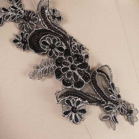 Lace Applique Silver Wire Black